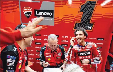  ?? ?? Ducati’s Francesco Bagnaia is seeking to become the first rider since Marc Marquez to win three MotoGP titles in a row.