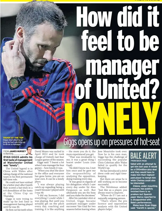  ??  ?? TOUGH AT THE TOP Giggs kept playing so long he had catching-up to do as a manager
