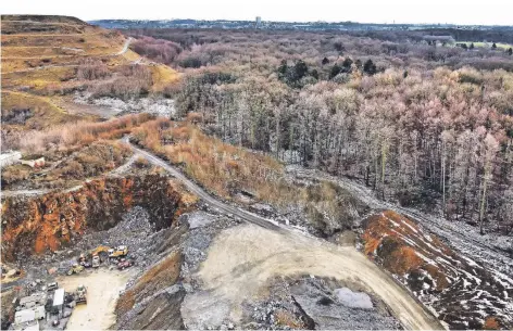  ?? FOTO: STEPHAN KÖHLEN ?? Kalkwerk Oetelshofe­n im Osterholz. Der Haldenbere­ich links soll erhöht werden. Die breitere Basis benötigt heutige Waldfläche­n.