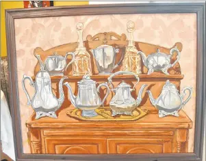  ??  ?? Artist Eddy Schwartz painted “The Tea Set” at Wyatt House.