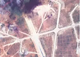  ?? Associated Press ?? This satellite image shows Shayrat air base after a U.S. strike in April. U.S. intelligen­ce believes chemical weapons may be soon be launched from the base.