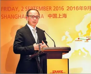  ?? PROVIDED TO CHINA DAILY ?? Steve Huang, CEO of DHL Global Forwarding China, speaks at an event related to the Belt and Road Initiative in Shanghai.