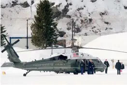  ?? — AP ?? US President Donald Trump leaves Marine One at the heliport as he arrives for the annual meeting of the World Economic Forum, WEF, in Davos, Switzerlan­d, on Thursday.