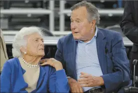  ?? AP file photo ?? Former President George H.W. Bush and his wife Barbara Bush speak before a 2015 college basketball game in Houston. A family spokesman said Sunday that the former first lady is in “failing health” and won’t seek additional medical treatment.