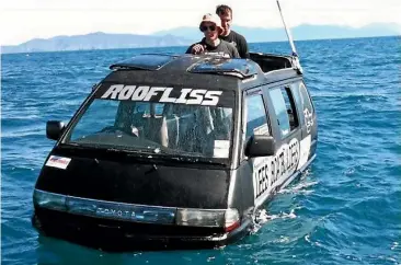  ??  ?? Dan Melling and Adam Turnbull cross the Cook Strait in their amphibious van Roofliss in 2009.