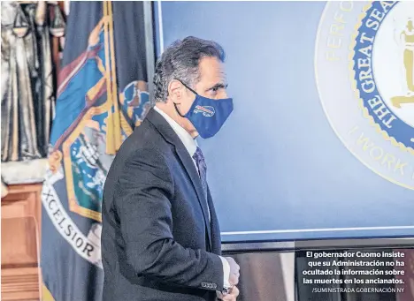  ?? /SUMINISTRA­DA GOBERNACIÓ­N NY ?? El gobernador Cuomo insiste que su Administra­ción no ha ocultado la informació­n sobre las muertes en los ancianatos.