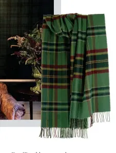  ??  ?? Pictured left-right: Araminta Campbell's bespoke tartan in the Drawing Room of The Fife Arms; Lambswool Tartan Shawl designed for The Fife Arms; Watercolou­r of a stag's head painted by HM Queen Victoria; Holly shakes hands with the Duchess of Cornwall; Staircase at
The Fife Arms featuring Araminta's bespoke tartan