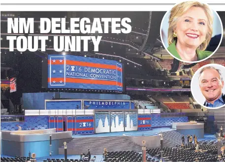  ?? DAKE KANG/ASSOCIATED PRESS ?? The stage stands ready for the start of the Democratic National Convention at the Wells Fargo Center in Philadelph­ia on Friday. The convention is scheduled to convene on Monday.