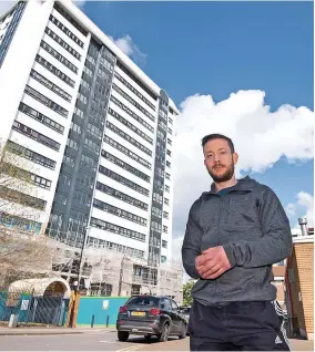  ??  ?? Harry Snell, resident of Truro Tower, in Ladywood and owner of two flats in the block, is facing a bill of £30,000 for work on the windows and cladding