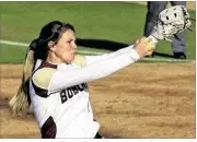  ?? CONTRIBUTE­D ?? Texas State’s Randi Rupp leads the nation in shutouts with seven and is fourth in strikeouts ( 193). She threw a perfect game against Houston Baptist on Wednesday.