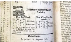  ??  ?? Service für die Reisenden der Düsseldorf-Elberfelde­r Eisenbahn: die Abfahrtsze­iten Züge.