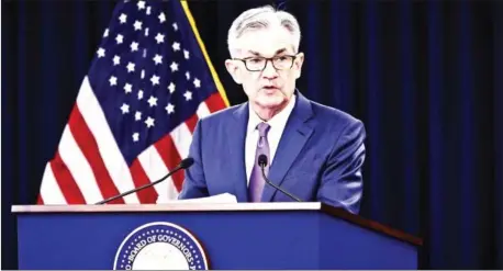  ?? HENG CHIVOAN ?? US Federal Reserve chairman Jerome Powell speaks at a press conference last Wednesday. The Fed cut the benchmark lending rate last Wednesday for the first time in more than a decade.