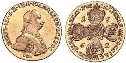  ?? ?? 1762 10 rubles gold, St. Petersburg Mint.