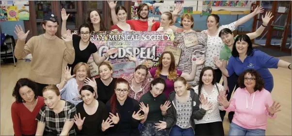  ??  ?? The cast of Bray Musical Society’s ‘Godspell’ in rehearsal for their run in the Mermaid Arts Centre.