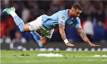  ?? Robbie Jay Barratt/AMA/Getty Images ?? Kyle Walker celebrates after Manchester City win this month’s Champions League final – he has one year left on his current contract. Photograph: