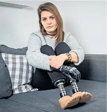  ??  ?? Magdalena Malec, 31, at home: ‘I am learning how to live with pain,’ she says. She has received a compensati­on payout from the NHS