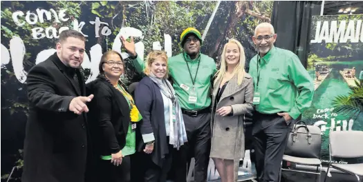  ?? PHOTO BY DAVE RODNEY ?? Team Jamaica at the Travel & Adventure Expo at the Jacob Javits Convention Centre in New York City this past weekend. From left: Carlos Perez, Bahia Principe; Alyssa J. Stevens, Travel by Alyssa; Ann Andreas, Couples Resorts; Carey Dennis, Jamaica Tourist Board (JTB); Laura Liriano, Blue Diamond Resorts; and Christophe­r Wright, JTB.