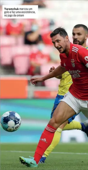  ??  ?? Yaremchuk marcou um golo e fez uma assistênci­a, no jogo de ontem