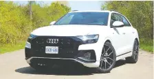  ?? BRIAN HARPER/DRIVING ?? Although sporting a latent conservati­sm, the 2019 Audi Q8 has enough grunt under the hood to give it plenty of speed.