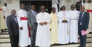  ??  ?? L-R: Lay President, Trinity Church Council, Sir Ademola Ogunbiyi, Secretary of Conference, Methodist Church Nigeria, Rt. Rev. Michael Akinwale, Special Adviser to Governor of Lagos State on Religious Affairs, Rev. Kolawole Verralls, Prelate, Methodist...