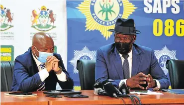  ?? Picture: Darren Stewart/Gallo Images ?? KwaZulu-Natal premier Sihle Zikalala, left, and police minister Bheki Cele give an update this week on law enforcemen­t and social cohesion interventi­ons in the town of Phoenix near Durban, following unrest in the area last month.