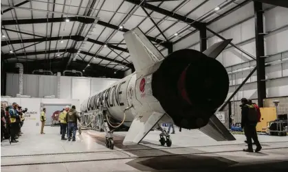  ?? ?? Virgin Orbit's LauncherOn­e rocket at Spaceport Cornwall, Newquay, earlier this month. Photograph: UK Space Agency/AP