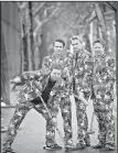  ?? AP/BEBETO MATTHEWS ?? Members of the Norwegian men’s Olympic curling team — ( from left) Christoffe­r Svae, Thomas Ulsrud, Haavard Peterson and Torger Nergaard — will wear brightly colored uniforms at the Winter Olympics that will generate attention regardless of their...