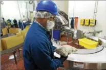  ?? PETE BANNAN – DIGITAL FIRST MEDIA ?? Rick Cheri, director of operations at Devault Foods, holds a bag of frozen meatballs as they come off the production line and are ready for shipment.