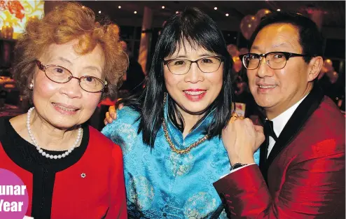  ?? PHOTOS: FRED LEE/PNG ?? UBC President Santa Ono and his wife Wendy Yip, and mother-in-law Alice Yip fronted the university’s annual Lunar New Year celebratio­ns. UBC Lunar New Year