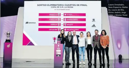  ??  ?? Laura Fernández, Sara Ezquerro, Rubiales, Laura del Río, Elvira Andrés, Jorge Vilda y Montse Tomé.