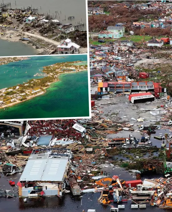  ??  ?? Flattened: Debris covers a huge swathe of the northern Abaco islands, which felt the full fury of Hurricane Dorian