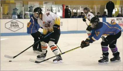  ?? Sheila Miller ?? Leandro Richert on his way to the first goal of the game Sunday morning (Dec. 16) during the 8-3 Taos victory over guests, the Coronado T-Birds of El Paso.