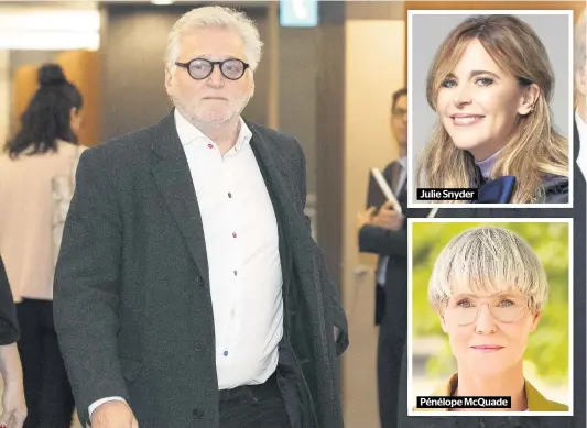  ?? PHOTOS D’ARCHIVES, CHANTAL POIRIER ET COURTOISIE ?? Julie Snyder
Pénélope Mcquade
Gilbert Rozon, ici à la cour en novembre 2019, a toujours nié être un agresseur sexuel. Il poursuit maintenant en diffamatio­n les animatrice­s Julie Snyder et Pénélope Mcquade pour des propos qu’elles ont tenus à la télévision il y a deux semaines.