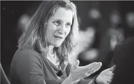  ?? JOHN WOODS THE CANADIAN PRESS ?? Chrystia Freeland, Minister of Foreign Affairs, is warning that the global trading order faces its greatest threat since the Second World War.