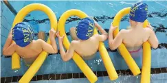  ?? FOTO: GEORG WENDT / DPA ?? Kinder sitzen beim Schwimmunt­erricht im Wasser. In der Corona-Zeit mussten alle Aktivitäte­n eingestell­t werden.