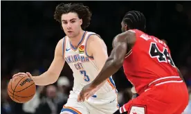  ?? Getty Images ?? Josh Giddey of the Oklahoma City Thunder handles the ball during the second half of last week’s game against the Chicago Bulls at the Paycom Center. Photograph: Joshua Gateley/