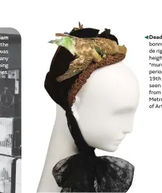  ??  ?? Dead budgies on bonnets were de rigueur at the height of the “murderous millinery” period of the late
19th century, as seen on this exhibit from New York’s Metropolit­an Museum of Art.