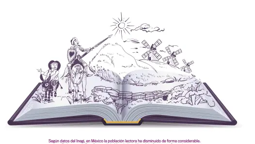  ??  ?? Según datos del Inegi, en México la población lectora ha disminuido de forma considerab­le.
En la imagen: ‘Don Quijote de la Mancha’, de Miguel de Cervantes Saavedra.