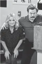  ?? TYLER GOLDEN/ NBC ?? Leslie Knope ( Amy Poehler, left) and Ron Swanson ( Nick Offerman) in NBC’s “Parks and Recreation.”