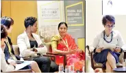  ??  ?? Lakmini Wijesunder­a, Co-founder and Chief Executive Officer of Ironone Technologi­es and Boardpac (fourth from left) speaking at a vibrant panel discussion titled ‘Business Transforma­tion through the Power of Digital’, alongside other distinguis­hed...