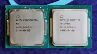  ??  ?? A 10th-gen Core i9-10900k (right) next to an 8th-gen Core i7-8700k (left). There are subtle difference­s in the “wings” that the load plate clamps onto, and the notches in the substrate are on opposite corners.
