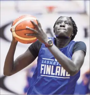  ?? Markku Ulander / Associated Press ?? Awak Kuier of Finland is pictured during a training session in Helsinki. Kuier was picked second overall by the Dallas Wings in Thursday’s WNBA draft.