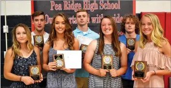  ??  ?? Some of the Blackhawk athletes who received the Most Valuable Player awards include Shelby Dunlap, track; Jakota Sainsbury, baseball; Leslie Austin, cheer; Cole Wright, team MVP basketball; Sara Whatley, softball; Lance Nunley, track; and Blakelee...