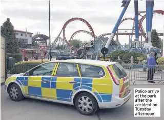  ??  ?? Police arrive at the park after the accident on Tuesday afternoon