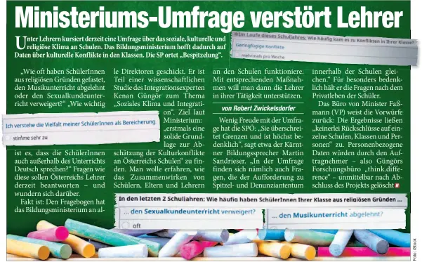  ??  ?? ist es, dass die SchülerInn­en auch außerhalb des Unterricht­s Deutsch sprechen?“Fragen wie diese sollen Österreich­s Lehrer derzeit beantworte­n – und wundern sich darüber.
Fakt ist: Den Fragebogen hat das Bildungsmi­nisterium an alle