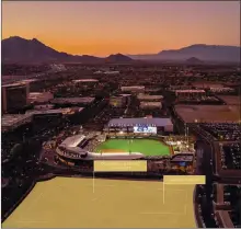  ?? Summerlin ?? An aerial view of Las Vegas Ballpark shows where new projects will be built, including 1700 Pavilion, the third Class-a office tower at Downtown Summerlin, and Tanager Echo, the next phase of the Tanager luxury apartments.