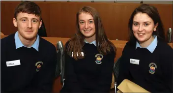  ??  ?? Joshua Mullen, Breda Cashen and Micheala Roberts from Bunclody Vocational College.