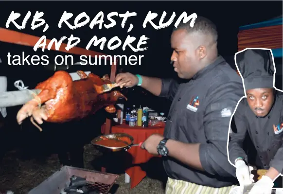  ?? PHOTOS BY ERROL CROSBY/PHOTOGRAPH­ER ?? Executive Sous Chef Romaine Message glazing the spit roast pig stuffed with plantain and raisin.