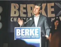  ?? STAFF PHOTO BY ANGELA LEWIS FOSTER ?? Mayor Andy Berke speaks to supporters on Tuesday after the election.