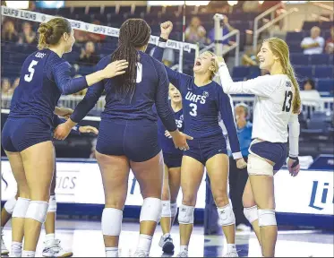  ?? (River Valley Democrat-Gazette/Hank Layton) ?? Players for the University of Arkansas at Fort Smith react after a point Wednesday during the fifth set of the Lady Lions’ 3-2 loss to Oklahoma Christian at the UAFS Stubblefie­ld Center in Fort Smith. Feedback from students, faculty, staff and their respective groups will be used as the university develops a strategic plan for 2023 through 2028. Visit nwaonline.com/220925Dail­y/ for today’s photo gallery.